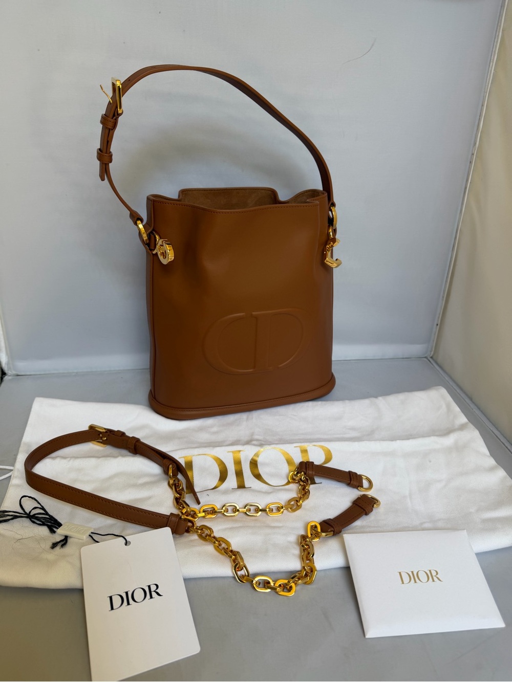 CHRISTIAN DIOR CALFSKIN CD MEDIUM C’EST CHAIN BUCKET